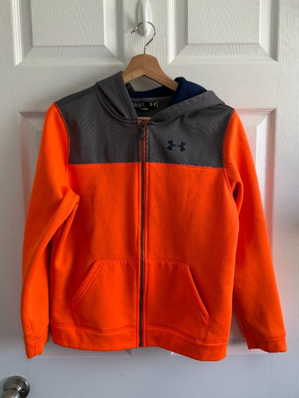 Under Armour Boy's Orange and Grey zip-up hoodie Size Youth Large winter fall